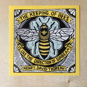 Honey Bee Art - Bee Art Print - Bee Home Decor - Bee Greeting Card - Small Art Print - Gifts for Bee Keepers - Henry David Thoreau Art Quote