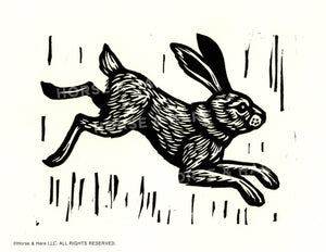 Rabbit Linocut Art Print - Hand Printed Linocut - Wall Decor - Home Decor - Bunny Print - Printmaking - Block Print - Rabbit Art Nursery