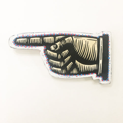 Pointer Finger Woodcut Print on Wood - Manicule - Hand Art - Pointing Hand - Literary Art - Home Decor - Library Decor - Directional Sign
