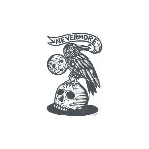 The Raven Art Print - Edgar Allan Poe Linocut - Goth Art - Library Decor - Home Decor - Literary Art - Prints - Skull Art - Raven Art Prints