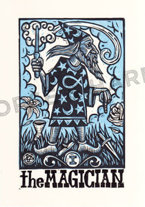 The Magician Tarot Linocut Print - Wizard Art Print - Tarot Art Print - Prints - Linocuts - Goth Art - Magic Art - Harry Potter - Dumbledore