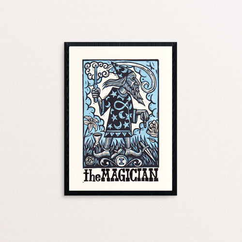 The Magician Tarot Linocut Print - Wizard Art Print - Tarot Art Print - Prints - Linocuts - Goth Art - Magic Art - Harry Potter - Dumbledore
