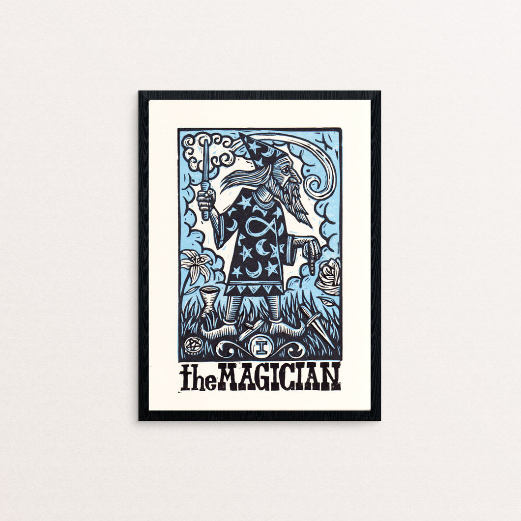 The Magician Tarot Linocut Print - Wizard Art Print - Tarot Art Print - Prints - Linocuts - Goth Art - Magic Art - Harry Potter - Dumbledore
