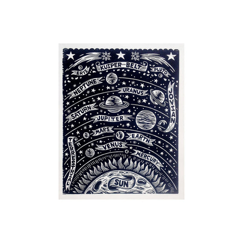 Solar System Woodcut  Print - 18 x 24 inches