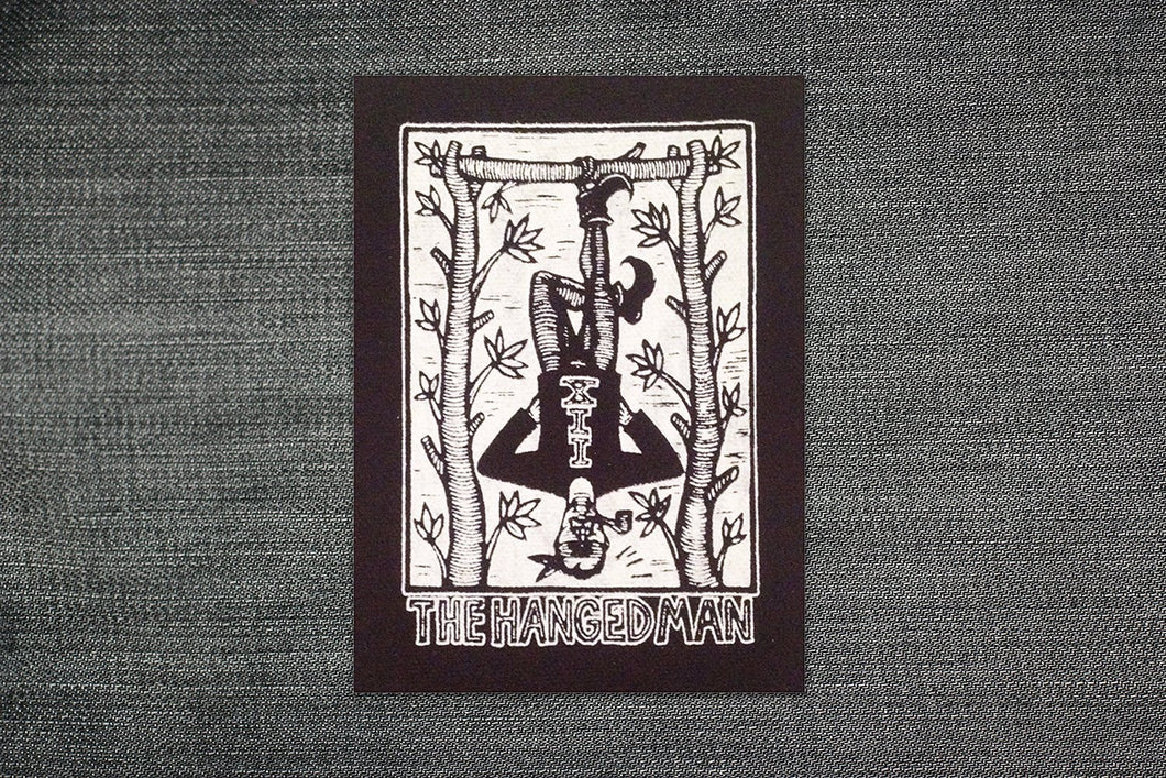 Punk Patch - Tarot Card Sew On Punk Patch - Hanged Man Tarot Screen Printed on Fabric - Punk Patch -  Black Sew On Patch - Jacket Back Patch