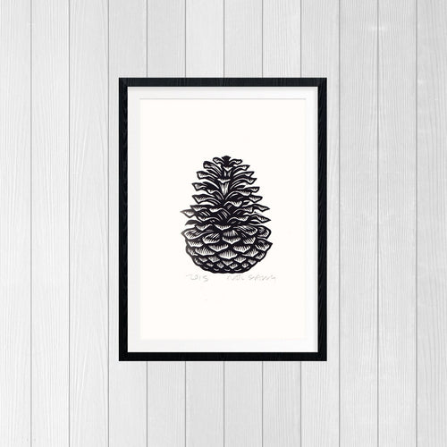 Pinecone Linocut Art Print Home Decor - Living Room Decor - Kitchen Decor - 8x10 Print - Wall Dog