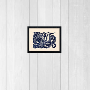 Octopus Art - Octopus Linocut Art Print - Octopus Wall Art - Octopus Linoleum Block Print -  Nautical Art