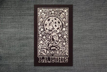 Load image into Gallery viewer, Patches for Denim Jackets - Backpack Patches - Tarot Card Patch - Crust Punk Patch - Moon Tarot - Black and White Screen Printed Patches