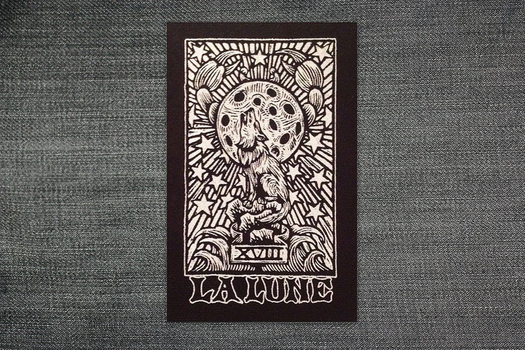 Patches for Denim Jackets - Backpack Patches - Tarot Card Patch - Crust Punk Patch - Moon Tarot - Black and White Screen Printed Patches