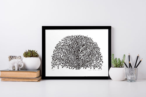 Tree Linocut Print - Rustic Wall Art - Linocut Prints - Black and White Art - 8x10 Prints - Easy to Frame Art - Paper Anniversary Gift