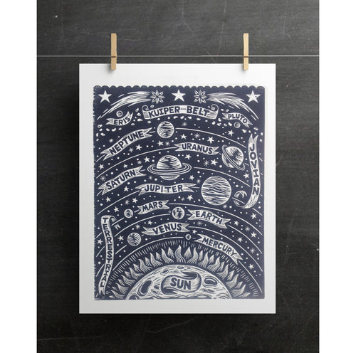 Solar System 18x24 Woodcut Art Print