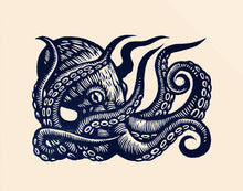 Load image into Gallery viewer, Octopus Art - Octopus Linocut Art Print - Octopus Wall Art - Octopus Linoleum Block Print -  Nautical Art
