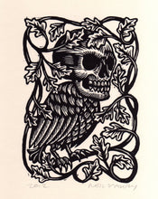 Load image into Gallery viewer, Skull Art - Monster Linocut Print - Linocut Art Print - Halloween Gift - Goth Art - Fantasy Art - Home Decor - Weird Art - Linocuts - Prints