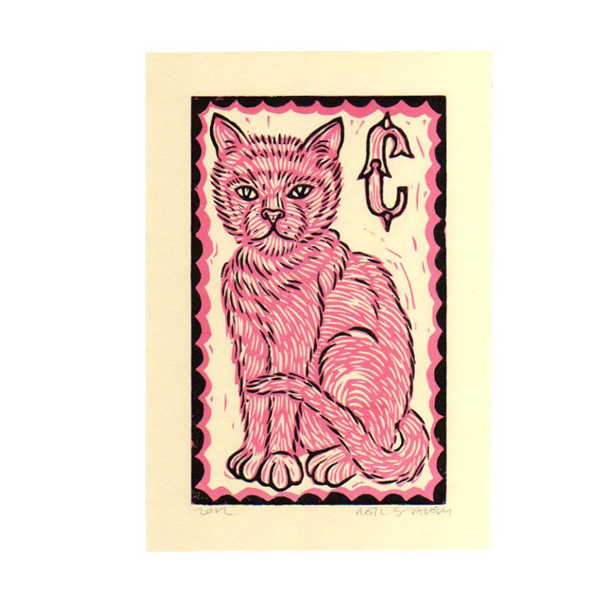 Cat Linocut Art Print