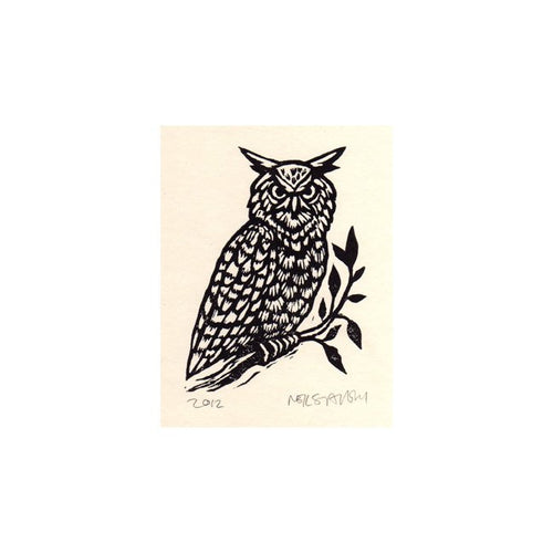 Owl Art Print - Linocut Prints - Home Decor - Rustic Wall Art - Prints - Art - Living Room Decor - Art Under 20 - Art Gift - Small Art