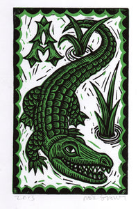 Alligator 8.5" x 11" Linocut Art Print