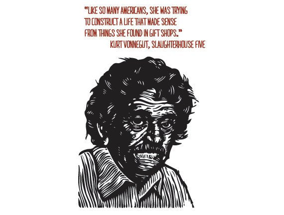 Kurt Vonnegut Quote Postcard, Literary Postcard, Kurt Vonnegut Portrait Quote Postcard, Kurt Vonnegut Linocut Art Postcard - Author Quote