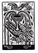 Load image into Gallery viewer, Tarot Card Linocut Art Print - Ace of Cups Tarot Card - Woodcut Prints - Home Decor - Occult Art - Anniversary Gift - Housewarming Gift