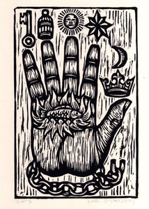 The Philosopher's Hand Woodcut Art Print - Hand of Mystery Print - Free Mason Art  - Home Decor - Woodblock Linocut Print - Occult Art