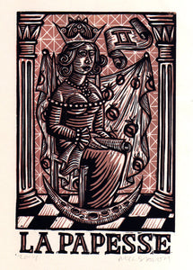 Tarot Card Art Print - La Papesse Tarot Card - High Priestess Tarot Card - Linocut Print - Hand Printed Fine Art Print - Occult Art - Prints
