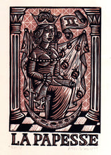 Load image into Gallery viewer, Linocut Art - Tarot Card Art - La Papesse Tarot Card - High Priestess Tarot  - Occult Wall Art - Goth Decor - Home Decor