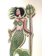 Load image into Gallery viewer, Mermaid Woodcut Painting - Nautical Wall Art - Home Decor - Beach House Decor - Ocean Themed Art - Mermaid Artwork - Restaurant Decor - Art