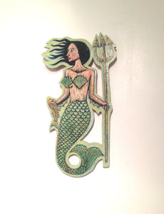 Mermaid Woodcut Painting - Nautical Wall Art - Home Decor - Beach House Decor - Ocean Themed Art - Mermaid Artwork - Restaurant Decor - Art