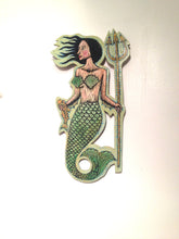 Load image into Gallery viewer, Mermaid Woodcut Painting - Nautical Wall Art - Home Decor - Beach House Decor - Ocean Themed Art - Mermaid Artwork - Restaurant Decor - Art