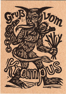 Krampus Linocut Letterpress Postcard - Greetings from Krampus Linocut Postcard - Hand Printed Postcards - Krampus Night Cards - Invitations