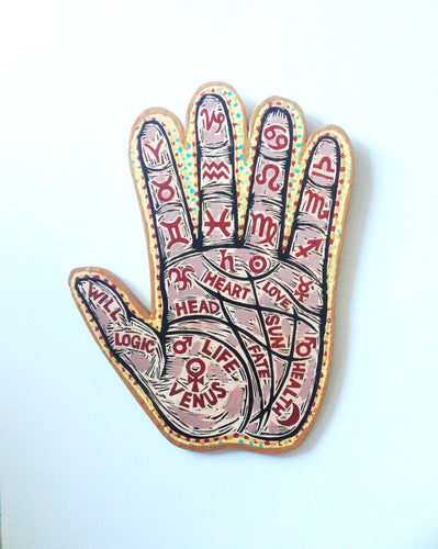 Palm Reading Chart - Hand Woodcut - Fortune Telling - Goth Art - Linocut - Divination Art - Occult Art - Palmistry - Mixed Media - Hand Art