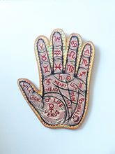 Load image into Gallery viewer, Palm Reading Chart - Hand Woodcut - Fortune Telling - Goth Art - Linocut - Divination Art - Occult Art - Palmistry - Mixed Media - Hand Art