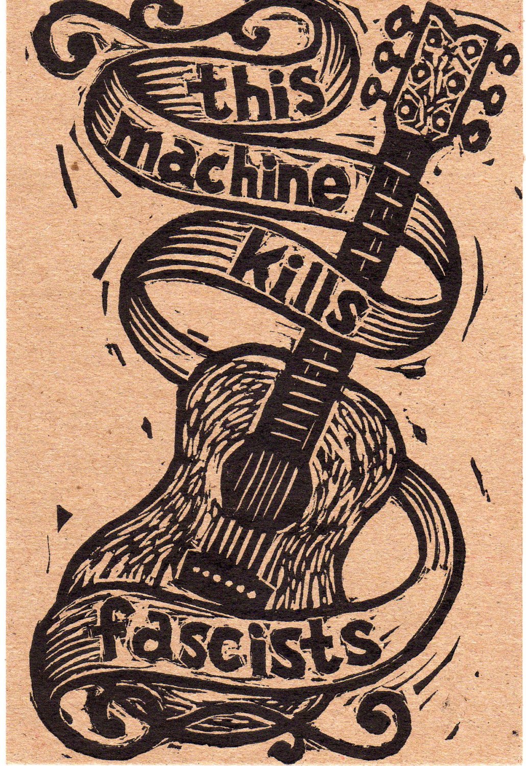 Linocut Postcards 5 Pack This Machine Kills Fascists Letterpress Postcards Woody Guthrie Guitar Linocut - Postcard Set - Hand Printed Cards
