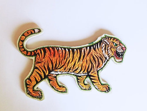 Tiger Woodcut Print on Wood - Tiger Woodblock Print - Housewarming Gift - Rustic Home Decor - Tiger Wall Art - Folk Art - Nursery Room Art