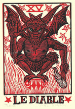 Load image into Gallery viewer, Tarot Card Wall Art - Devil Card Linocut Art Print