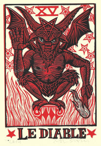 Tarot Card Wall Art - Devil Card Linocut Art Print