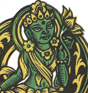 Green Tara Buddha Linocut Print