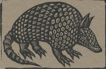 Load image into Gallery viewer, Linocut Armadillo Postcard - Armadillo Linocut Letterpress Postcard - Stationery - Cards - Paper Chipboard - Animal Linocut Cards
