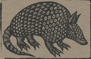 Linocut Armadillo Postcard - Armadillo Linocut Letterpress Postcard - Stationery - Cards - Paper Chipboard - Animal Linocut Cards