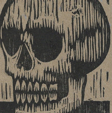 Load image into Gallery viewer, Skull Woodcut Letterpress Postcard - Hand Printed Linocut Letterpress Postcard - Skull Art Postcard - Goth Art  - Letterpress Postcards