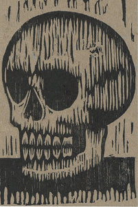 Skull Woodcut Letterpress Postcard - Hand Printed Linocut Letterpress Postcard - Skull Art Postcard - Goth Art  - Letterpress Postcards