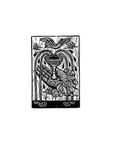 Tarot Card Linocut Art Print - Ace of Cups Tarot Card - Woodcut Prints - Home Decor - Occult Art - Anniversary Gift - Housewarming Gift