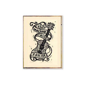 Woody Guthrie - This Machine Kills Fascists Linocut Art Print