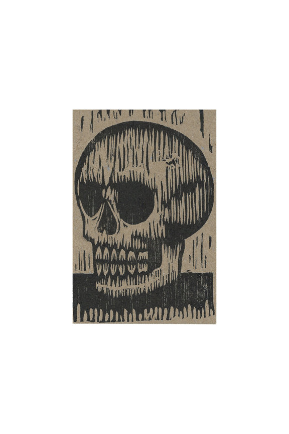 Skull Woodcut Letterpress Postcard - Hand Printed Linocut Letterpress Postcard - Skull Art Postcard - Goth Art  - Letterpress Postcards