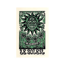 Load image into Gallery viewer, Tarot Card Art Print -  Sun Tarot Card Wall Art - Sun Linocut - Art Print - Home Decor - Occult Art - Goth Art - Divination Art - Art Prints