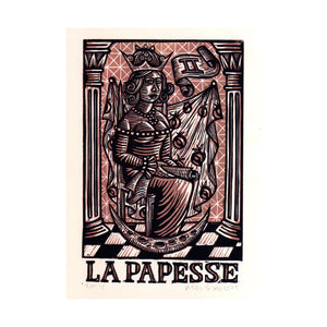 Linocut Art - Tarot Card Art - La Papesse Tarot Card - High Priestess Tarot  - Occult Wall Art - Goth Decor - Home Decor