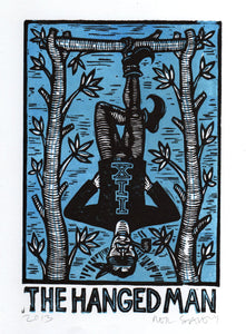 Tarot Art Linocut Print - Hanged Man Tarot Card - Original Handmade Woodcut Print - Occult Art - Goth Art - Linocuts - Block Prints