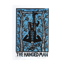Load image into Gallery viewer, Tarot Art Linocut Print - Hanged Man Tarot Card - Original Handmade Woodcut Print - Occult Art - Goth Art - Linocuts - Block Prints