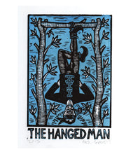 Load image into Gallery viewer, Tarot Art Linocut Print - Hanged Man Tarot Card - Original Handmade Woodcut Print - Occult Art - Goth Art - Linocuts - Block Prints