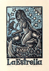 La Estrella (The Star) Tarot Card Linocut Art Print