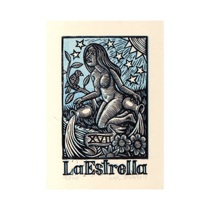 La Estrella (The Star) Tarot Card Linocut Art Print
